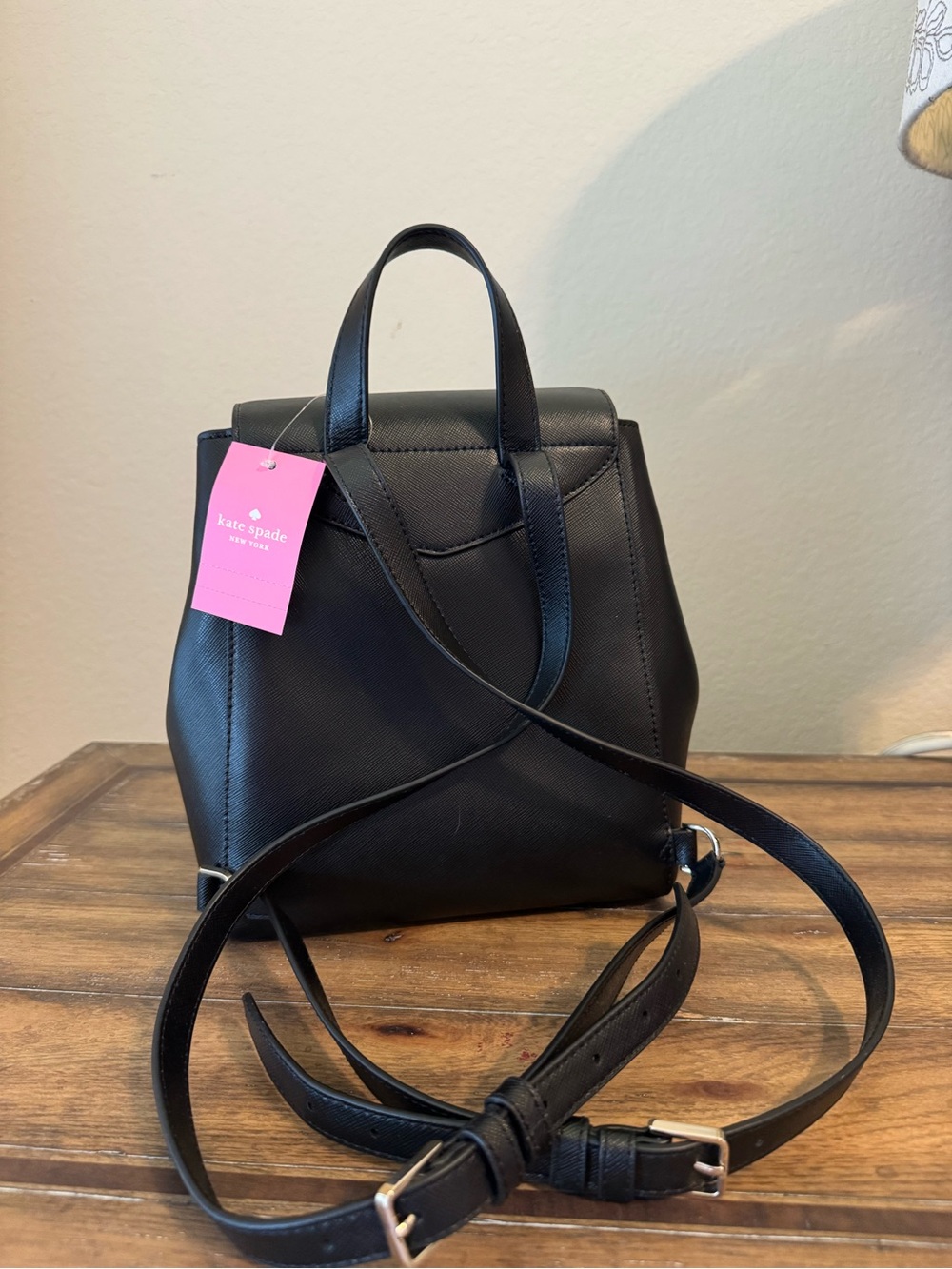Kate Spade Black, Medium Lizzie, Saffiano Leather Backpack - New With Tags - Picture 3 of 5